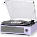 Record Player for Vinyl All-in-one Turntable with Speakers Belt-Driven Turn Table 3-Speed 3 Size 33 1/3 45 78 RPM BT Wireless Headphone AUX-in RCA LP Phonograph Auto Stop New Sleek Light Pale Purple