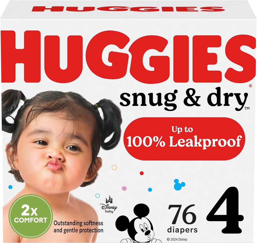 Huggies Size 4 Diapers, Snug & Dry Baby Diapers, Size 4 (22-37 lbs), 76 Count