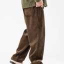 PLEPAN Mens Corduroy Pants Baggy Wide Leg Casual Elastic Waist Drawstring Loose Fit Sweatpants (Brown, XXXL)