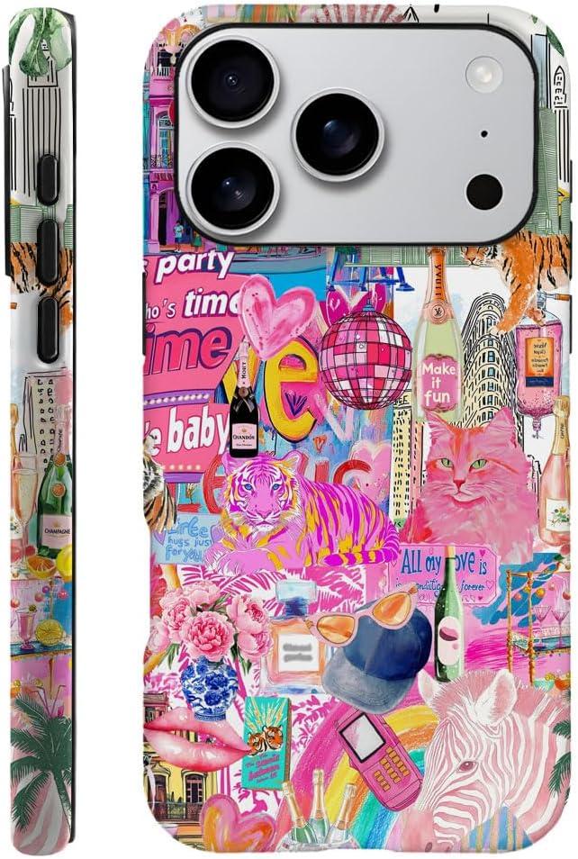 DAIZAG Case Compatible with iPhone 17 Pro,Fit Shockproof Cover for Women Girls,Cute Pastel Collage Tiger Cat