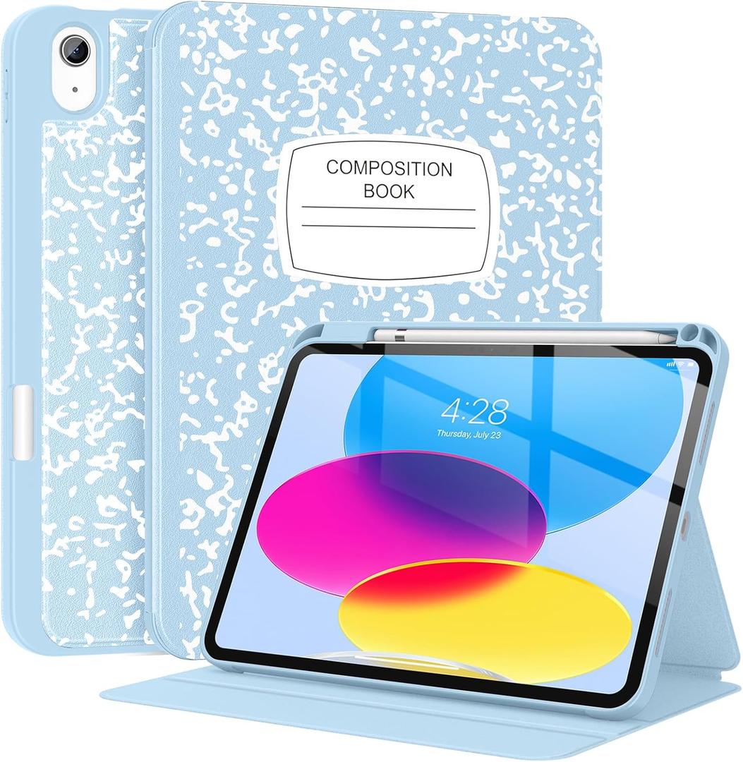 Supveco Case for iPad (A16) 11th Generation 11 inch (2025),iPad 10th Generation 10.9 inch (2022) with Pencil Holder-[Auto Wake/Sleep],Premium Folio Stand Case with Soft TPU Back Cover-Ice Blue