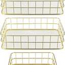 3 Pcs Gold Wire Baskets Set - Gold Baskets for Decor with 2 Large & 1 Small Metal Mesh Organizers for Home Office Desk Bathroom Storage (9.6x6.5x2.5 inch & 6.7x4.7x2.4 inch)