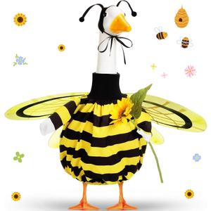 FuWeave Spring Bee Porch Goose Outfit for 23" Porch Goose Clothes with Bee Wings Sunflower for Spring Summer Outdoor Statue Garden Deck Patio Yard Lawn Art Decoration