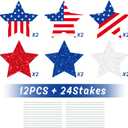 Whaline 12Pcs 4th of July Star Yard Signs with 24Pcs Patriotic Stakes Red White Blue Stars and Stripes Yard Decorations for 250th Anniversary Independence Day Memorial Day Garden Lawn Outdoor Decor