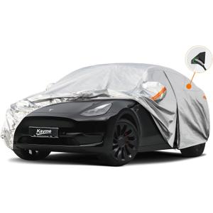 Kayme 6 Layers Car Cover Custom Fit for Tesla Model Y, Waterproof All Weather for Automobiles, Outdoor Full Car Cover Sun Rain UV Snow Protection.Silver