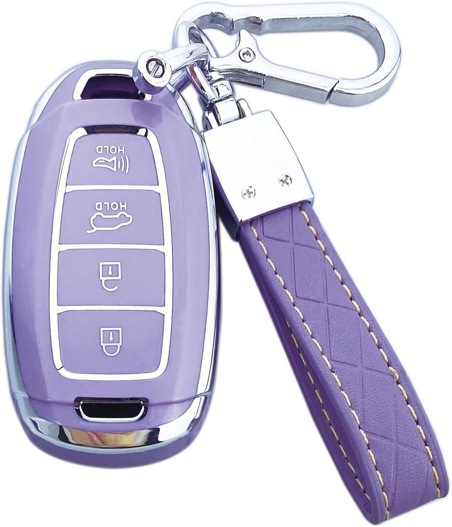 Key Fob Cover Case Compatible with Hyundai Palisade Elantra Kona Accent Azera Veloster Car Accessories (Purple, 4-button)