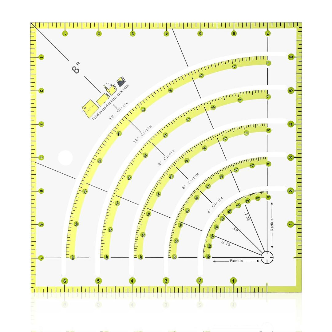 8 Inch Acrylic Fabric Ruler Quilting Ruler Multifunctional Arc Guide Cutting Square Ruler Quilt Circle Cutter Ruler Quilting Supplies and Tools for Quilting, Sewing, Crafts, Pattern Making