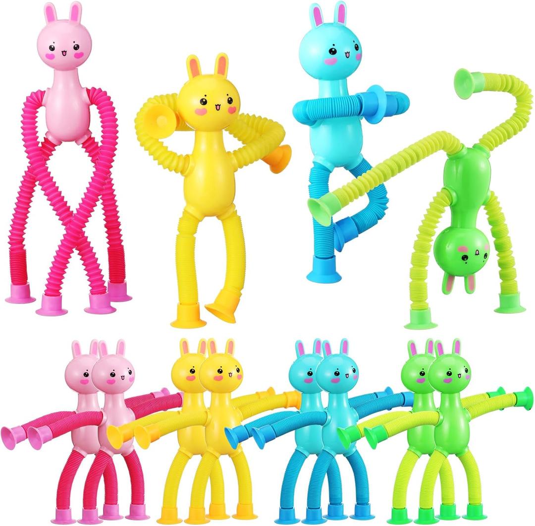 VioraWhite 12 Pack Telescopic Suction Cup Easter Bunny Bulk Easter Egg Fillers Basket Stuffers Essentials Sensory Fidget Telescopic Suction Cup Pop Tubes Gifts Party Favors