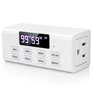Countdown Timer Outlet, Up to 99 Hours, Large Screen and Repeat Function, Inodoor Auto Shut Off Timers for Charger Light Vacation Security,Digital Timers for Electrical Outlets 2 Pack