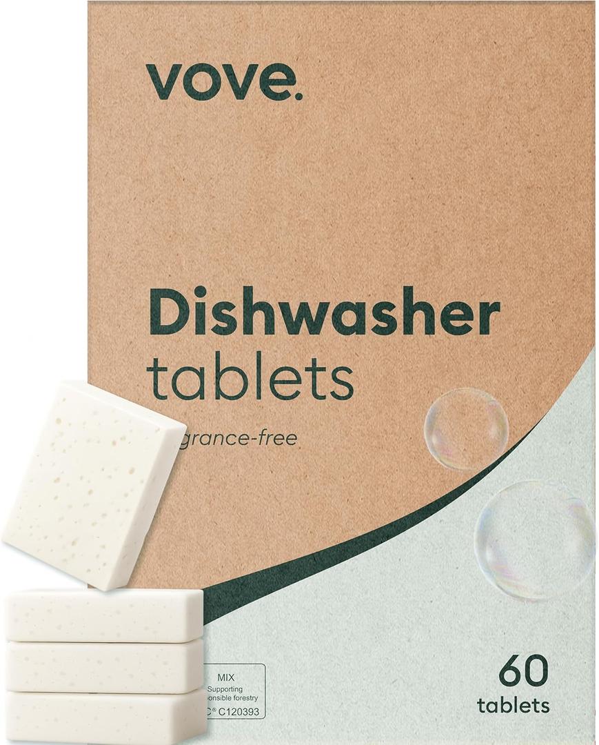 Vove Dishwasher Detergent Blocs | Unscented | World's First 5-Layer PureStack Technology | 2X Enzyme Power | 60 Ultra-Concentrated Blocs, Tablets, Pods, Sheets | Beats Sheets & Pods | Plastic-Free Eco