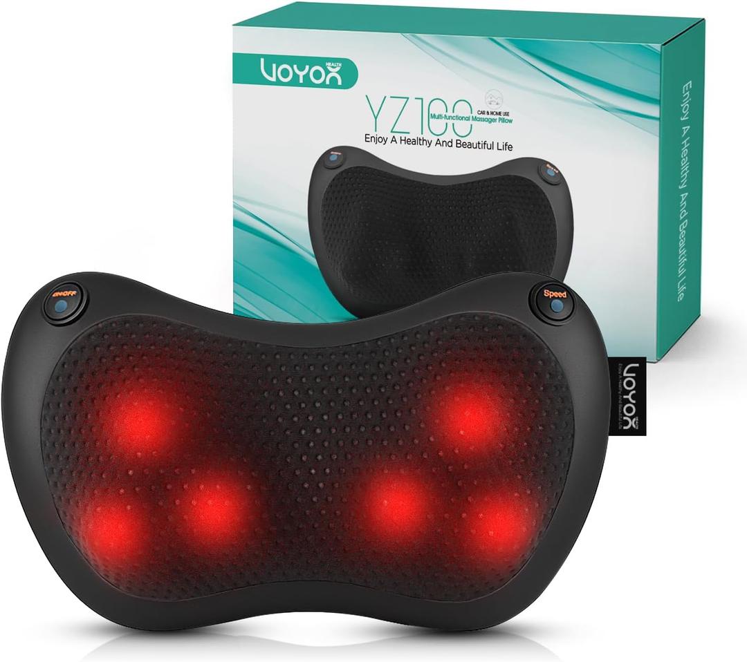 VOYOR-HEALTH Shiatsu Neck and Back Massager with Heat - 3D Kneading Deep Tissue Massage Pillow for Lower Back, Shoulder, Calf, Foot, Use at Home, Car, Office YZ100 (Black)