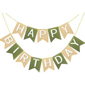 Brown Green Happy Birthday Banner Theme Party Supplies Handmade Pre - Strung Garland Decorations Birthday Tropical Signs Nursery Hanging Decor 13pcs