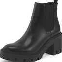 REDTOP Women's Chelsea Boots Fashion Platform High Heel Ankle Booties Round Toe Casual Elastic Chunky Block Heel Boots Black Size 7.5