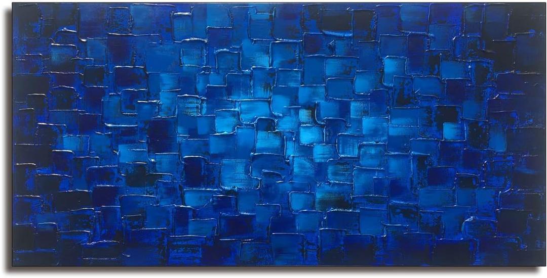 MyArton Large Abstract Dark Blue Square Wall Art Hand Painted Textured Oil Painting on Canvas Ready To Hang 60x30inch MyArton Large Abstract Dark Blue Square Wall Art Hand Painted Textured Oil Painting on Canvas Ready To Hang 60x30inch