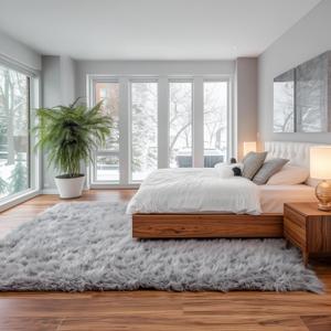 Super Area Rugs Ultra Soft & Fluffy Faux Sheepskin Rug, Gray 8 x 10 Feet Carpet for Bedroom Living Room