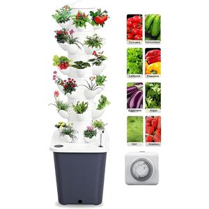 Vertical Hydroponic Tower Garden System - 6 Layer 30 Pods Hydroponic Grow Tower Kit with Water Pump & Timer, BPA-Free Modular Indoor/Outdoor for Strawberries, Tomatoes, Lettuce, Herbs, Black Base 