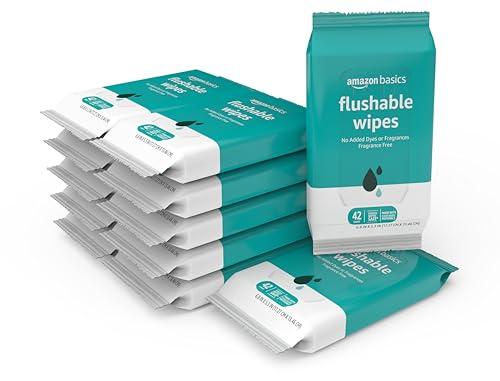 Amazon Basics Flushable Adult Toilet Wipes, Formulated without Fragrance, 504 Count (12 Packs of 42)