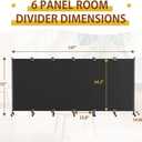 6 Panel Room Divider with Lockable Wheels, 147" W x 72" H, Gray