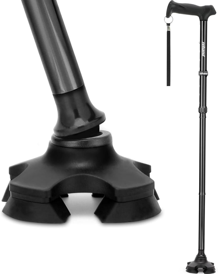 REHAND Walking Cane for Men & Women - Foldable, Adjustable, Lightweight, Self Standing Pivot Walking Cane, Soft Handle Grip, with Travel Bag, Walking Sticks for Seniors & Adults (Black)
