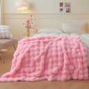 LIFEREVO Luxury Fluffy Faux Rabbit Fur Blanket, Plush Fuzzy Bubble Waffle Throw Couch Sofa, Cozy Comfy Furry Bed Blanket Home Decoration, Aesthetic Shaggy Throw for Bedroom Living Room, 60x90, Pink