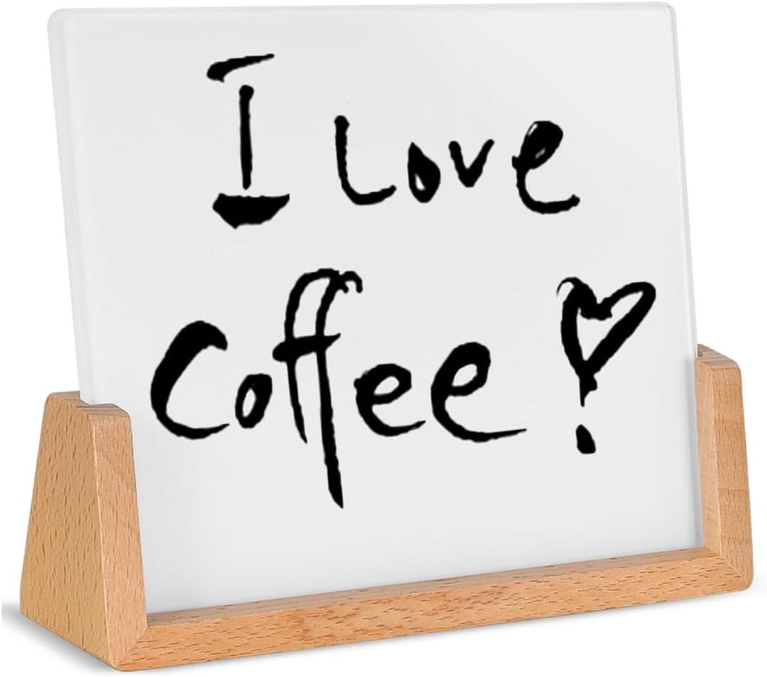 Desktop Glass Dry Erase Board with Solid Wood Base, Memo Whiteboard, Writing Note Pad, Mini Glassboard for Tabletop Display(Rustic Base,Glass)