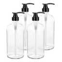 Glass Shampoo and Conditioner Dispenser - Large Glass Pump Bottle Dispenser - 32 Ounce (1 Liter) - Pack of 4, Clear