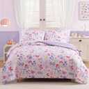 AMBERSPACE Full Size Comforter Sets for Girls, Butterfly Botanical Flowers Bedding Set, All Season Kids Bed in a Bag 7 Pieces with Sheets, Pillowcases & Shams
