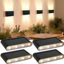 Solar Wall Lights Outdoor, 3000K Warm White, Waterproof, Stylish Modern Lights, Bright Solar Up and Down Wall Sconce Lighting with 8 LED for Exterior, Porch, Patio, Fence, Garage (4PK)