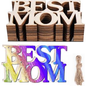 2 x 12PCS Mother's Day Unfinished Wood Crafts for Kids School Classroom, DIY Coloring Best MOM Wood Crafts,School Classroom Home Fun Activities