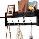 Exper City Coat Rack Wall Mount with Shelf, 26IN Wooden Coat Hanger Hooks Wall Mount with 8 Metal Hooks, Hanging Shelf with Hooks, Black