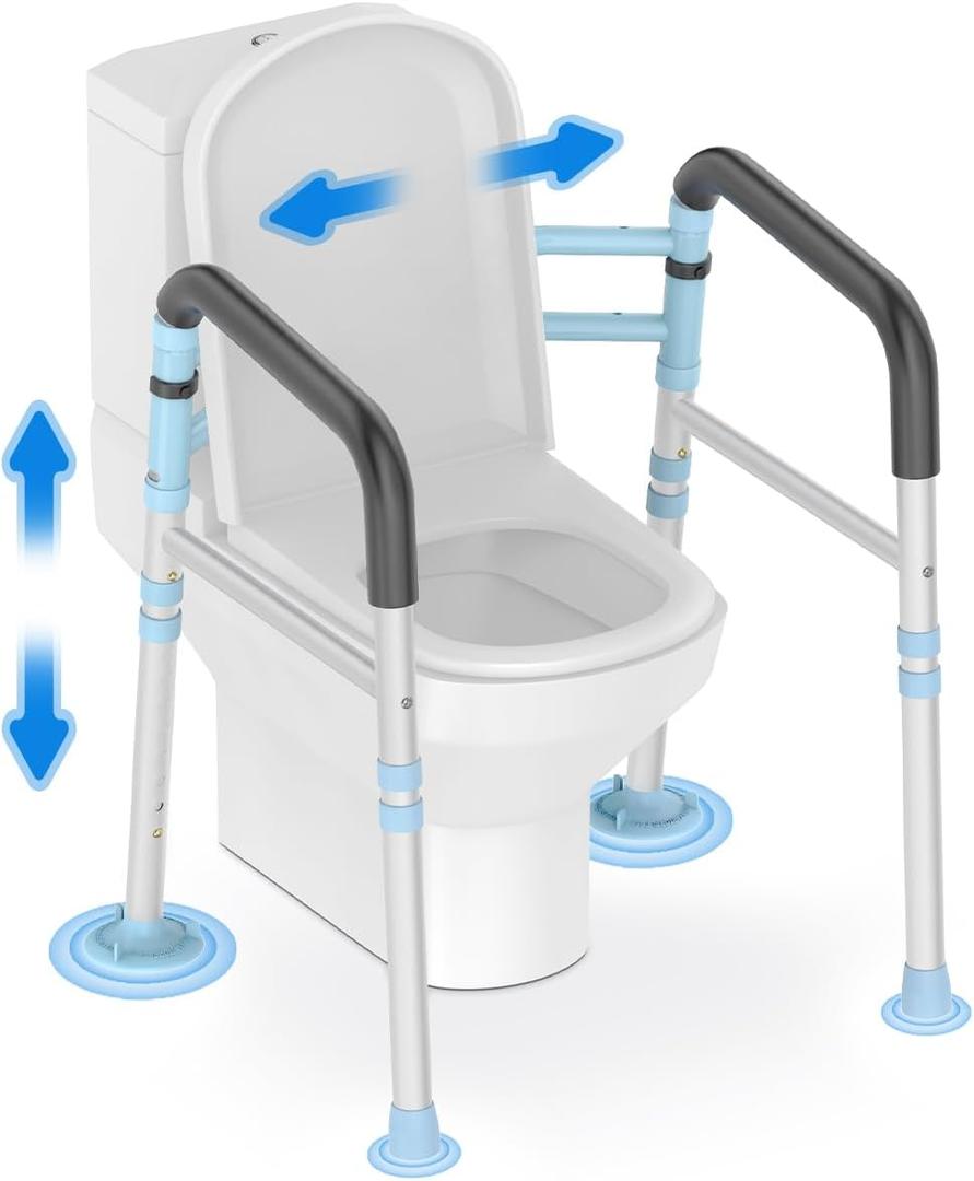 Toilet Safety Rails 300 lb - Adjustable Toilet Safety Frame & Rails, Toilet Safety Rail for Elderly Adults, Toilet Handles for Seniors, Toilet Bars for Elderly & Handicap (Blue)