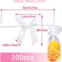 Gejoy 100 Pieces 2.6" Solid White Mini Twist Tie Bows for Gift Wrapping Pretied Satin Ribbon Bows Bags DIY Crafts for Wedding Birthday Graduation Party Favors Gift Candy Treat Cake Pop Decoration