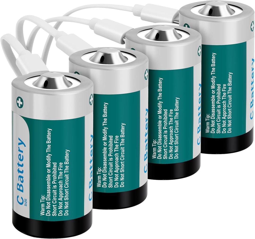 4 Pack Rechargeable C Batteries 4100mWh, Long-Lasting 1.5V C Size Lithium Battery with USB Charging Cable