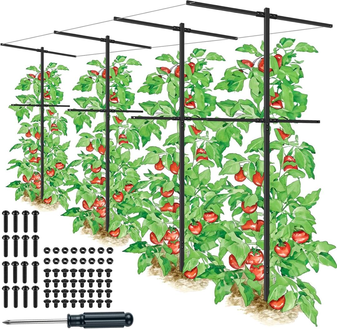 4 Pack Metal Detachable Raspberry & Grape Vine Trellis for Climbing Plants, Heavy-Duty 7 Ft Tall Large Vineyard Trellis Support, Sturdy Garden Stakes for Outdoor Raised Beds Vegetables Fruits Flowers