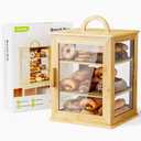 3-Tier Bread Box for Kitchen Countertop  Large Capacity Bread Storage for Homemade, Bamboo Farmhouse Counter Breadbox Organizer with Acrylic Window, Adjustable, Carry Handle