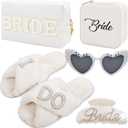 Bridal Shower Gifts for Bride - 5 Pcs Bride to Be Gift Set, I DO Slippers, Makeup Bag, Heart Sunglasses, Jewelry Box, Hair Clip, Cool Bachelorette Engagement Wedding Day Party Accessories for Her