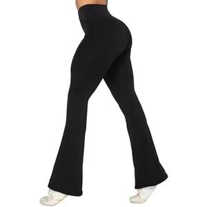 Sunzel Womens Flare Leggings No Front Seam Flare Yoga Pants with Tummy Control Crossover High Waist - 28" / 30" / 32" / 34", Black, Large