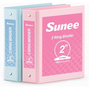 SUNEE 3 Ring Binder 2 Inch 2 Pack, Clear View Binder Three Ring PVC-Free (Fit 8.5x11 Inches) for School or Office Supplies, Pink & Blue