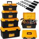 4 Pack Heavy Duty Plastic Tool Box Set, Stackable Portable Boxes, 13-19"