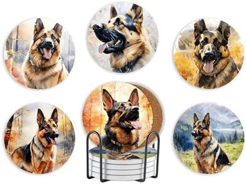 Onebttl German Shepherd Gifts Coaster, Ceramic, Absorbent with Cork Base, Gifts for German Shepher Lover, DHome Decor for Family, Housewarming, Thanksgiving