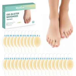 Heeled Sandals Hydrocolloid Blister Bandages- Welnove 28ct Water Resistant Blisters Pads- Adhesive Blister Pad for Heel, Foot, Toe - Gel Blister Chshions for Prevention & Recovery (Toe Pack)