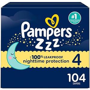 Pampers ZZZ Overnight Diapers, Size 4 (22-37 lbs), 104 Count, Nighttime Protection Disposable Baby Diaper, Night Time Leak and Skin Protection