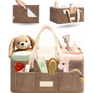 Baby Diaper Caddy Organizer with Portable Changing Mat - Teddy Fleece Diaper Organizer for Changing Table - Basket for Changing Essentials - Baby Essentials Organizer with Removable Dividers Baby Diaper Caddy Organizer with Portable Changing Mat - Teddy Fleece Diaper Organizer for Changing Table - Basket for Changing Essentials - Baby Essentials Organizer with Removable Dividers