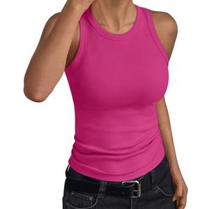 Trendy Queen Womens Tank Tops Summer Workout Racerback Ribbed Shirts Beach Vacation Outfits Spring Fashion Y2k Clothes, Size L
