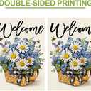 Spring Welcome Daisy Flower Basket Garden Flag 12x18, Rustic Spring Floral Yard Decor, Double Sided Burlap Outdoor Welcome Flag for Porch Lawn Patio DF117
