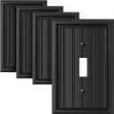 Classic Matte Black Single Toggle Light Switch Cover Plate Natural Material 1 Gang Wall Plates for Light Switch (4-Pack)