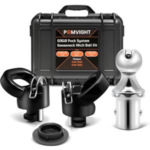 60618 Puck System Gooseneck Hitch Ball Kit with Box, 2-5/16 Inch Ball for Truck Bed with Safety Chain Anchors, Compatible with 2013-2025 RAM 2500 3500, 30000 lbs GTW/7500 lbs VTW