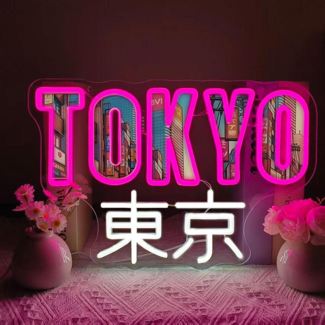 Tokyo Neon Sign Dimmable, Cyberpunk Anime Neon Light LED Japanese Kanji Art for Room Sign USB Powered, for Gaming Room Bar Party Bedroom Home Man Cave(15.7 * 10.6 In)