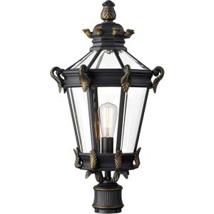 Emliviar Large Outdoor Post Lamp, 26 Inch Vintage Exterior Pole Lantern for House Patio, Black Finish with Clear Glass Shade, XE267P BG
