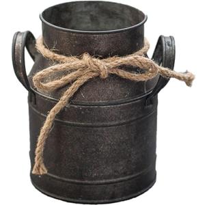 Rust Paint Flower Vase, Rustic Galvanized Metal Milk Can BucketPrimitives Jug for Home Garden Shop Decor